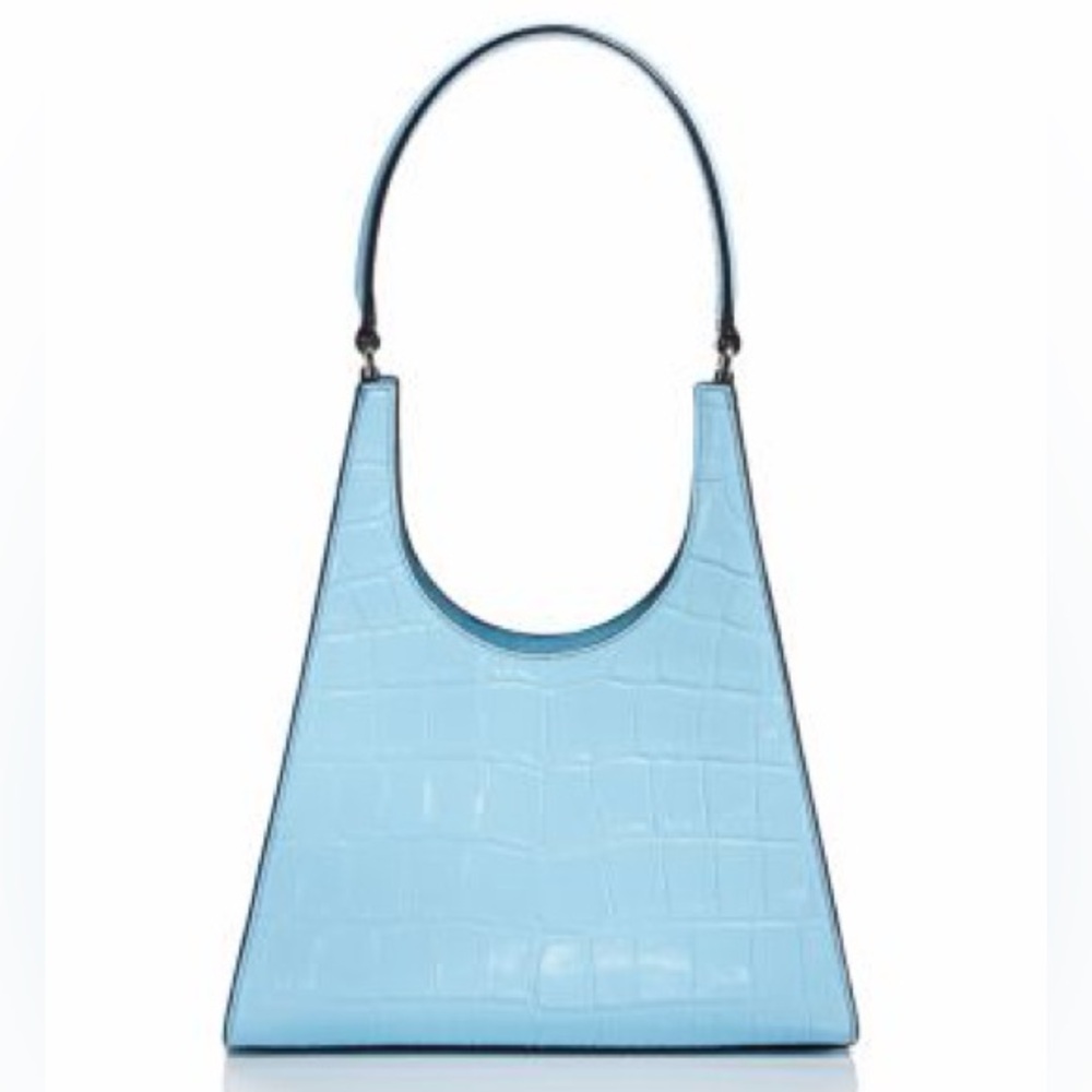 🔥🔥🔥NEW Staud Rey Blue Croc Embossed Leather Shoulder Bag - Picture 2 of 13